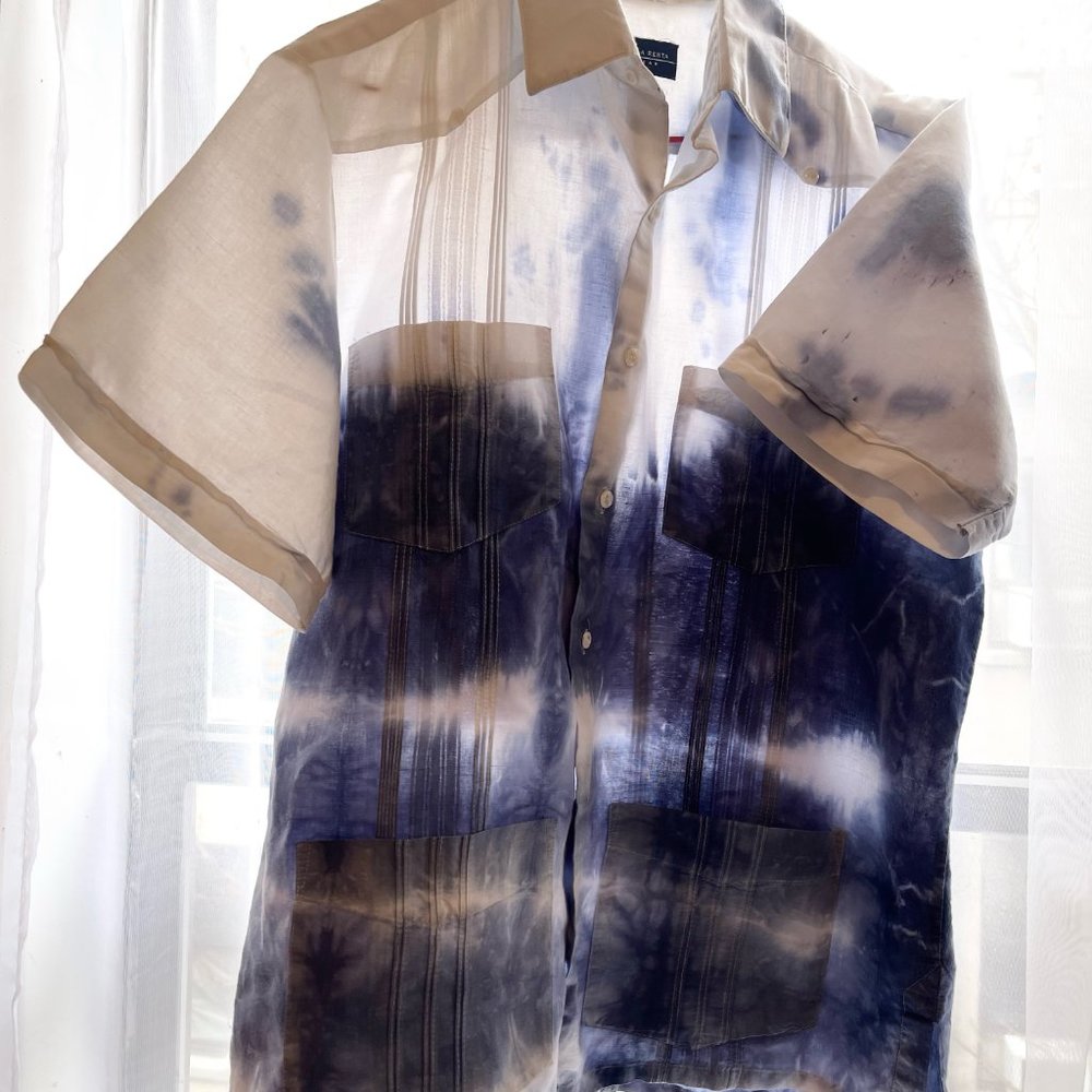 Vintage Oscar de La Renta Linen/Cotton Tie-Dye Guayabera Cuban Shirt 70s